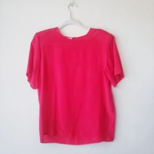 90’s Clio Silk Boxy Blouse Women’s Small Neon Red Short Sleeve